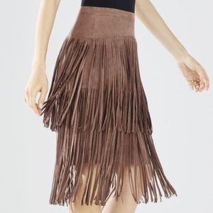 NWT BCBGMAXAZRIA Tan Suede Fringe Pencil Skirt